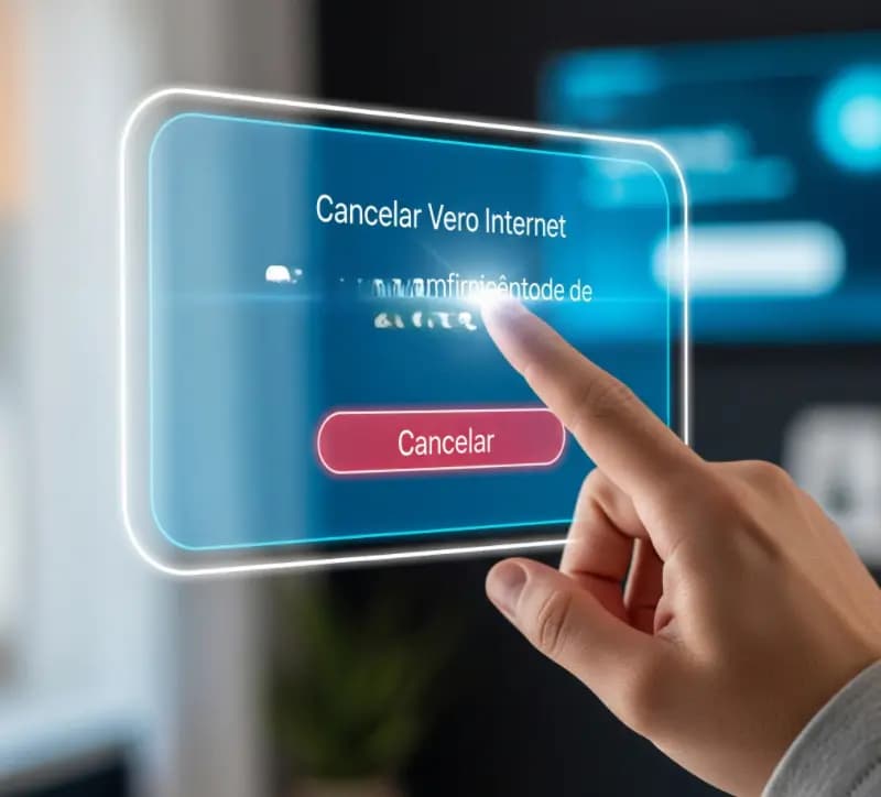 Logo da Vero Internet com um X, simbolizando cancelamento.